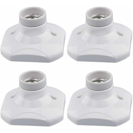 E27 LED-lamphållare, E27-uttag i keramik och plastbas, E27-vägguttag, vitt E27-uttag med ring för entré/taklampa/balkonglampa, 4-pack