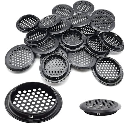 Ventilationsgitter til luftventil, indvendig i rustfrit stål, rund form, mesh-ventilationshul, ventilation til badeværelse, køkken, sort, 2 stk. [DB]