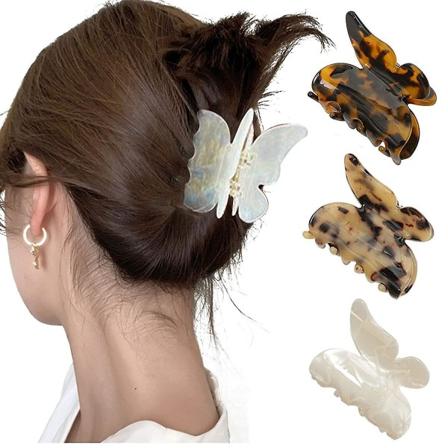 3 stk Akryl Hårklemmer Butterfly Skildpadde Skal Hårklip Celluloid Fransk Design Leopard Print Hårklemmer Til Kvinder (farve A)