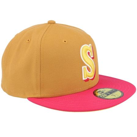 New Era - MLB Beige fitted Cap - Seattle Mariners Glamour Pack 59FIFTY Panama Tan/Pink/Yellow Fitted @ Hatstore