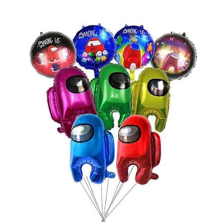 9 stk. aluminiumsfolie ballonger for Among Us, videospill bursdagsfest dekorasjon, barnebursdagsfest forsyninger dekorasjon