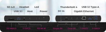 ICY BOX 10-i-1 Thunderbolt 4 Docking USB-C 100W PD, 4x USB-A, 2x USB-C,1x HDMI, Ethernet, 1x Minijack, SD