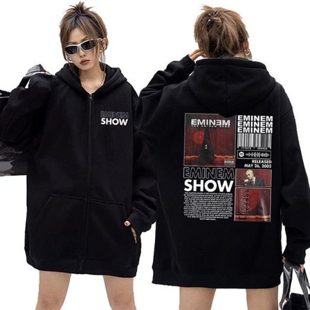 SJJYV Hip Hop Rapper Eminem The Eminem Show Album Grafik Hættetrøje Forår Efterår Herre Oversized Sweatshirt Herre Streetwear Mand Hættetrøjer Sort