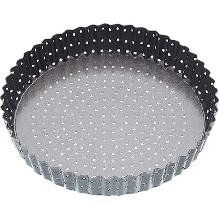 Grå, 25 cm, Non-Stick løs bunn riflet terteform/quiche-panne,