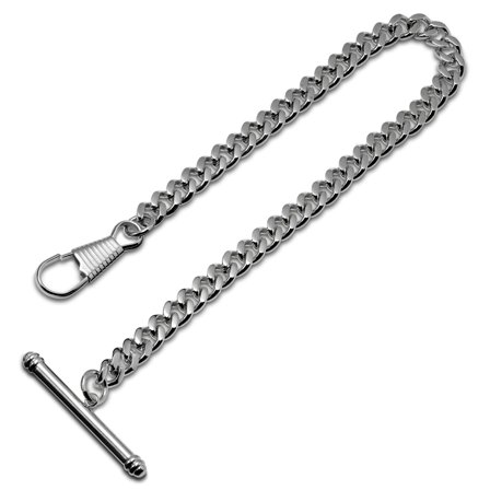 Catena per orologio da tasca con barra a T in acciaio color argento per uomini - Orologi da tasca