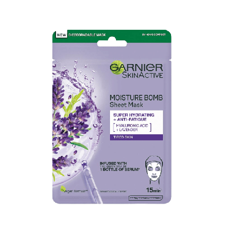 Garnier SkinActive MoistureBomb Lavender Tissue Mask Ansiktsmask & peeling Dam 28 G