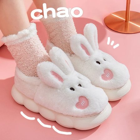 Rabbit Slippers Home Kawaii Shoes Women Rabbit Fluffy Slippers Winter Indoor Sandals Short Boots White
