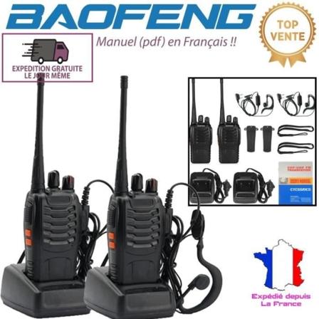Pakke med 2 Baofeng BF888S walkietalkier - 16 kanaler, ladestasjoner og headset inkludert - Svart-Xin