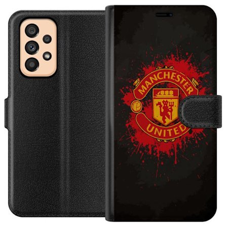 Kompatibelt Lommeboketui til Samsung Samsung Galaxy A53 5G Manchester United logo i rød og gul farge med røff sportslig bakgrunn