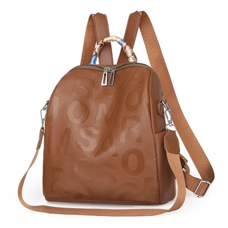 Nya Dam Ryggsäckar med Banddesign Högkvalitativt Mjukt Läder Bokstäver Väska Dam Resväskor Ryggsäckar Mochilas Mujer~01502