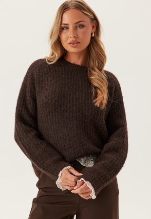 Pieces - Pccleo Ls O-neck Chunky Knit - Hot Fudge Detail:melange - Kläder - - Bubbleroom