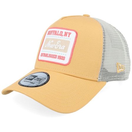 New Era - Gul trucker Keps - Ne Patch Gold Yellow/Stone A-Frame Trucker @ Hatstore