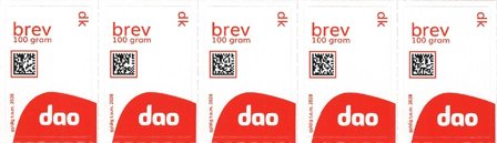 DAO brevmærker 100 gram - Danmark - Stribe med 5 brevmærker