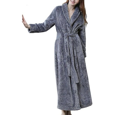 Dam fluffig morgonrock Mysig Lätt Posh Hellängd Morgonrock Vinter Varm Ren Färg Badrock Wrap Housecoat Nattkläder