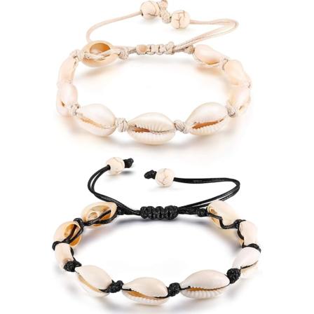 2 stk Naturlige Kauri Skjell Ankelkjede Skall Heklet Ankel Armbånd Håndlaget Boho Skjell Perle Ankelkjede Justerbar Ankel Smykker for Kvinner Jenter 