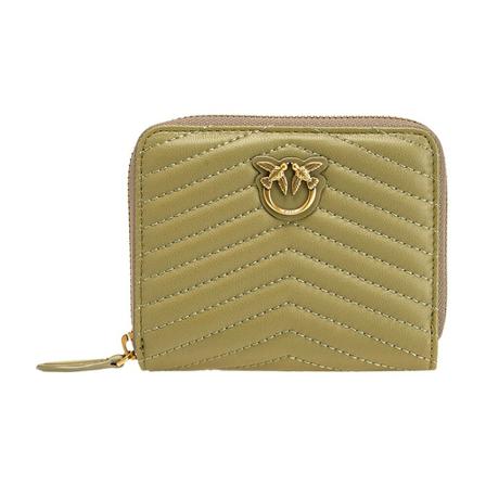Pinko Kleine zip-around portefeuille in nappaleer chevron , Groen , Dames , Maat: ONE Size Portefeuilles