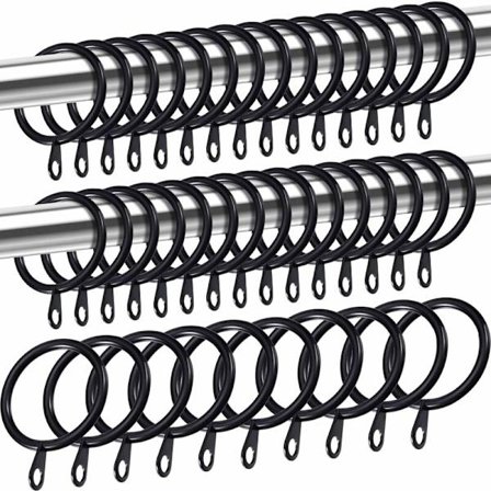 Metallgardinringar, hängande ringar för gardiner och stänger, draperade glidande öljettringar 30 mm innerdiameter (svart, 40-pack)