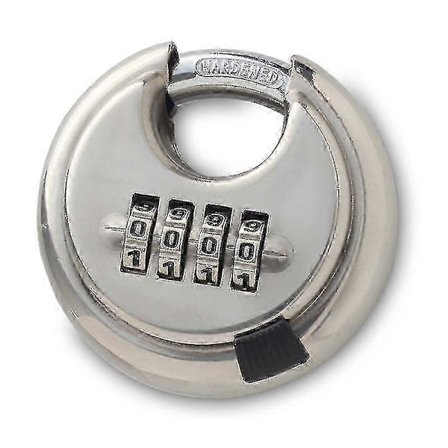 4-cifret kombinationshængelås, hærdet stålbøjle rundt skivehængelås til beskyttelse, opbevaring, port, lager, udendørs rundt skivediskus rundt I