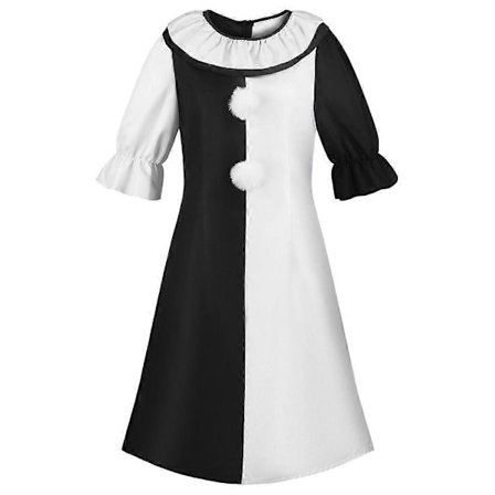 Art the Clown Kostyme Delt Svart og Hvit Jumpsuit med Volangkrage (XS til 3XL)