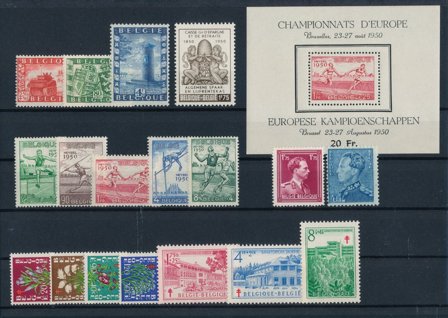 Belgien - Komplet årgang 1950 - Postfrisk