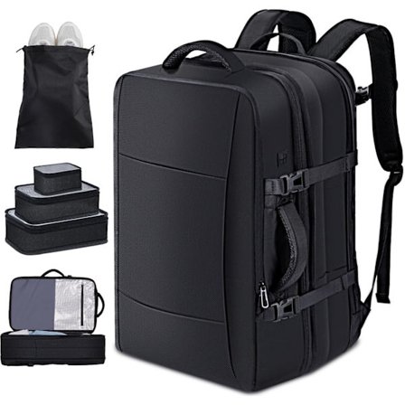 Flykabine Rejsetaske Rygsæk 30L-40L, Stor Tyverisikret Håndbagage til 17 tommer Laptop Vandtæt Sort