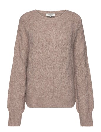 Cable Knit O-Neck Beige Rosemunde