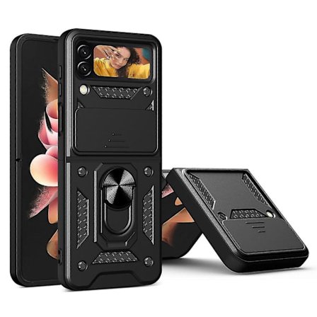 Kraftigt pansarfodral kompatibelt med Galaxy Z Flip 4, Stöttåligt hårt PC-skal med ringhållare