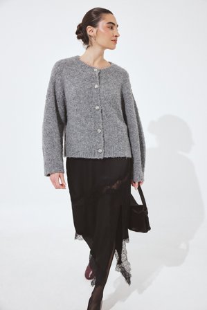 NA-KD Knitted Bouclé Cardigan - Cardigans - Grå - M (EU 38-40)