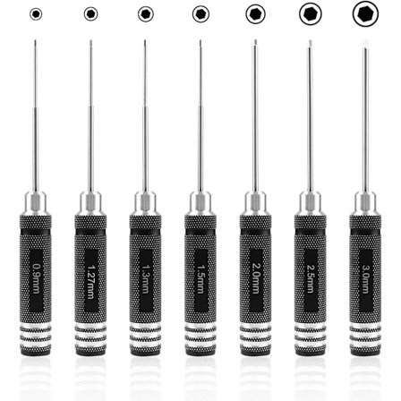 7 deler sekskantskrutrekker, RC skrutrekkerverktøysett (0,9 mm 1,27 mm 1,3 mm 1,5 mm 2,0 mm 2,5 mm 3,0 mm) for RC modellhelikopter