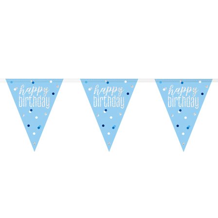 Happy Birthday Flagguirlande Blå & Sølv