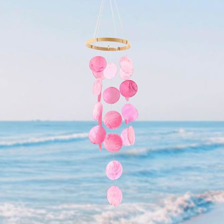 Håndlagde Capiz-vindklokker for utendørs, utendørs hengeskallstrandkysthavshjem dekorative, unike naturlige skallfoss