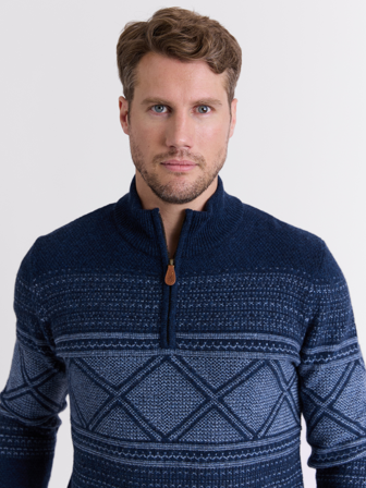 MATCH - Carter zip genser - Redford - Str. XL - Herre - Gensere & Cardigans - Blå - 80% ull-lam, nylon-resirkulert