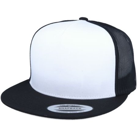 Yupoong - Vit trucker Keps - Classic White/Black A-Frame Trucker Snapback @ Hatstore