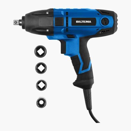 Biltema - Kraftig Hjulmuttertrekker IW 800 W 450 NM med 4 Kraftpiper (17, 19, 21, 22 mm) i Oppbevaringskoffert