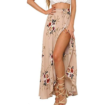 Womens Boho Floral Tie Up Waist Summer Beach Wrap Cover Up Maxi Skirt XL