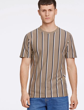 Lindbergh Striped Piqué Tee S/S - Beige - S