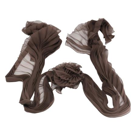 Valentino Vintage, Pre-owned Pleated Scarf with Rosette in Silk Bruin, Dames, Maat:ONE Size
