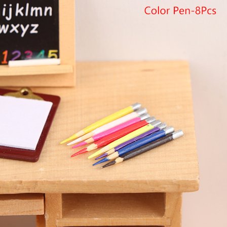 8 stk 1:12 Dukkehus Miniature Pen Farveblyant Skoleudstyr