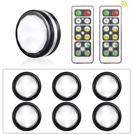 Set med 6 LED Skåpbelysning Batteri, Skåplampa med Fjärrkontroll - WELLNGS
