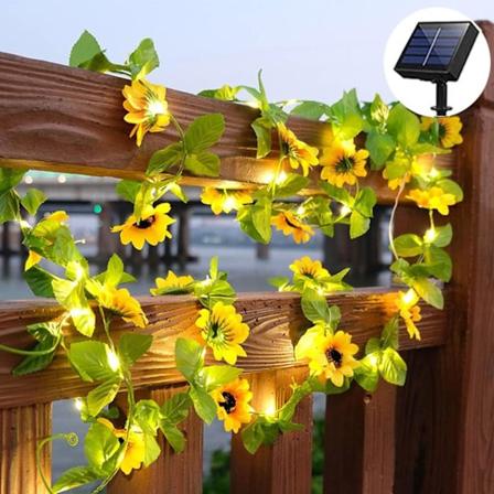 Solcelledrevne solsikkesnorlys utendørs vanntett, 16FT 50LED kunstige blomsterfe lysstreng solsikkegirlander med lys for hage uteplass