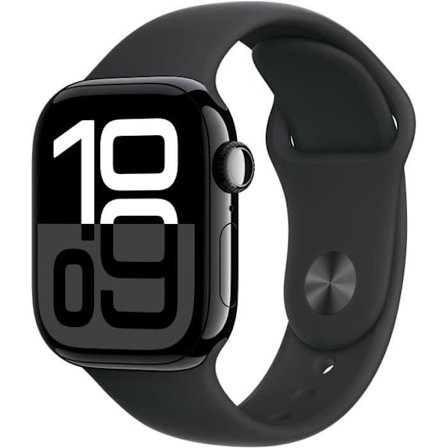 Apple Watch Series 10 GPS + Cellular - 42 mm - Jet-svart aluminiumfodral - Svart sportband - S/M