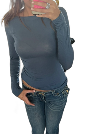 Blå långärmad topp i bomull