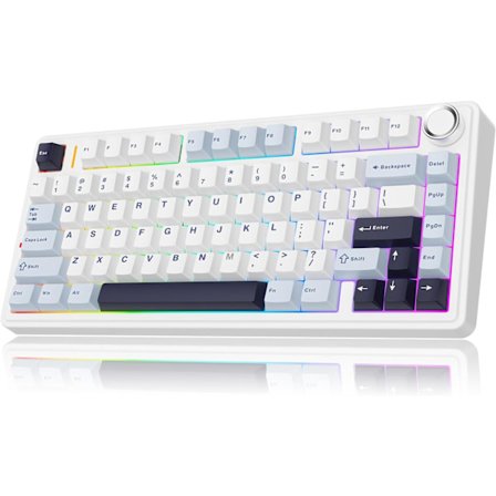 [LLC] Aula F75 PRO 75 % Mekanisk Tilpasset Kremet Tastatur, BT5.0/USB-C/2,4 GHz Trådløst Spilletastatur, Gasket-struktur, Knapp, RGB, (Hvitblå)