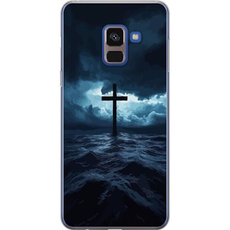 Samsung Galaxy A8 (2018) Gennemsigtig cover Kors i stormfuldt hav dramatisk kristen himmel mørke bølger religiøs kunst tro kors hav himmel åndelig