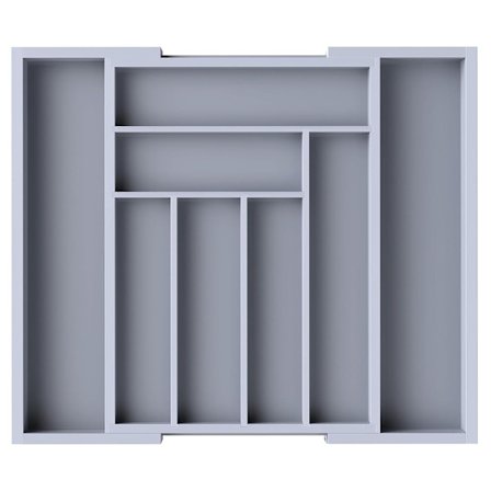 Justerbar besticklåda i grå bambu för flexibel köksorganisation