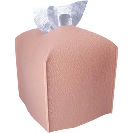 Tissue Box Cover Hållare PU Läder Fyrkantig Tissue Box (Köttrosa)