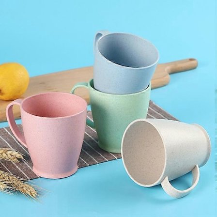 Bambu Kaffekopp Utan Melamin - Lätt Och Robust Som En Te Camping Eller Barnmugg - Set Om 4 Grön Blå Beige Rosa Bpa Fri Diskmaskinssäker