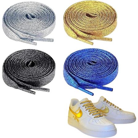 4 par metalliske glitter snørebånd, glitrende flettede flade snørebånd, farverige no-tie elastiske sko