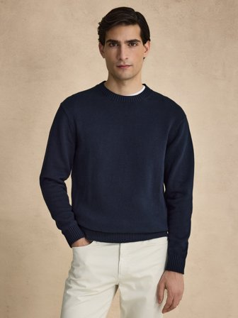 John Henric Men's Navy Blue Cotton O-Neck Jumper Size XL