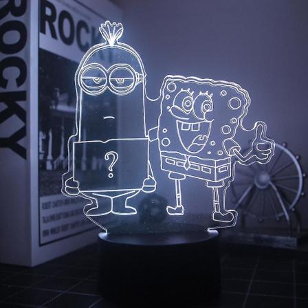 3D Illusionslampa, 16 Färgväxlande med Fjärrkontroll, Barnrumsdekoration Spongebob